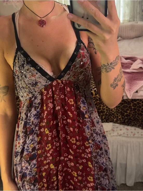 Zara Floral Patchwork Maxi Dress in Burgundy and Lavender - Picture 3 of 12